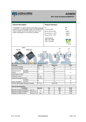 AO4854 datasheet - 30V Dual N-channel MOSFET