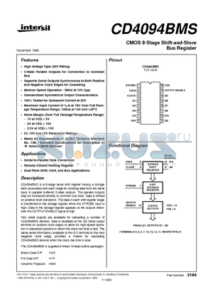 CD4094BMS datasheet - CMOS 8-Stage Shift-and-Store Bus Register