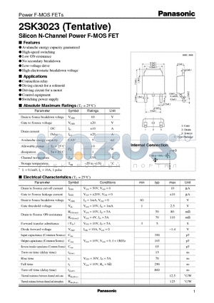 2SK3023 datasheet - Silicon N-Channel Power F-MOS FET