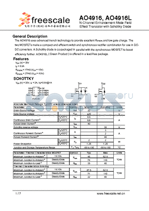 AO4916L datasheet - N-Channel Enhancement Mode Field Effect Transistor with Schcttky Diode