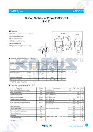 2SK3031 datasheet - Silicon N-Channel Power F-MOSFET
