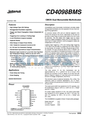 CD4098 datasheet - CMOS Dual Monostable Multivibrator
