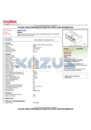 0908972601 datasheet - 2.54mm (.100) Pitch QF-50, Right Angle, Dual Row with Eject Levers, Shrouded Header, 60 Circuits, Strain Relief