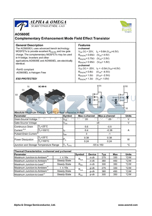 AO5600EL datasheet - Complementary Enhancement Mode Field Effect Transistor