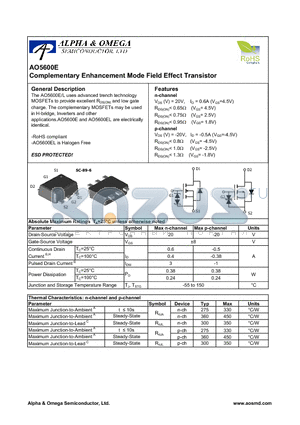 AO5600E datasheet - Complementary Enhancement Mode Field Effect Transistor