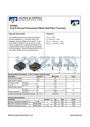 AO5800 datasheet - Dual N-Channel Enhancement Mode Field Effect Transistor