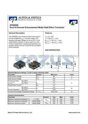 AO5800E datasheet - Dual N-Channel Enhancement Mode Field Effect Transistor