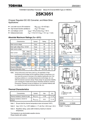 2SK3051 datasheet - Chopper Regulator DCDC Converter, and Motor Drive