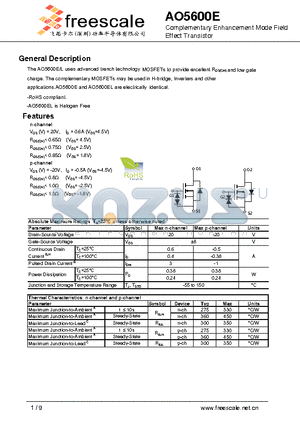 AO5600E datasheet - Complementary Enhancement Mode Field Effect Transistor