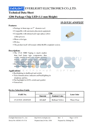 15-21-Y2C-AN1P2-2T datasheet - 1206 Package Chip LED (1.1 mm Height)