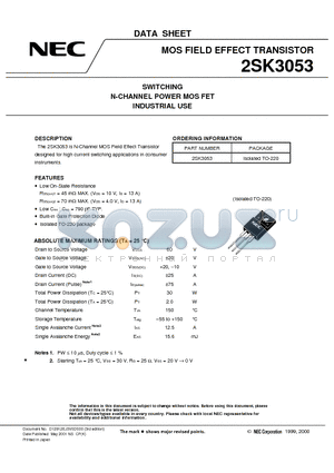 2SK3053 datasheet - SWITCHING N-CHANNEL POWER MOS FET INDUSTRIAL USE