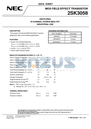 2SK3058-S datasheet - SWITCHING N-CHANNEL POWER MOS FET INDUSTRIAL USE