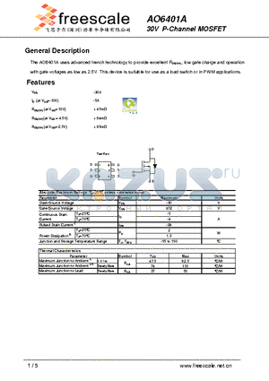 AO6401A datasheet - 30V P-Channel MOSFET