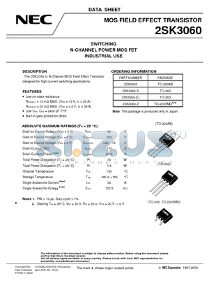 2SK3060-Z datasheet - MOS FIELD EFFECT TRANSISTOR