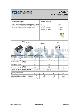 AO6402B datasheet - 30V N-Channel MOSFET