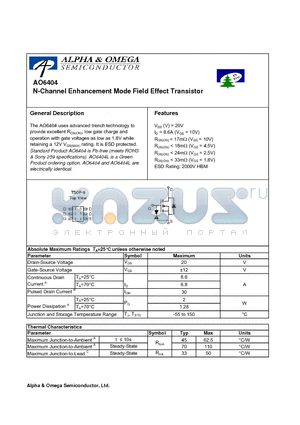 AO6404 datasheet - N-Channel Enhancement Mode Field Effect Transistor