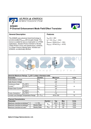 AO6405 datasheet - P-Channel Enhancement Mode Field Effect Transistor