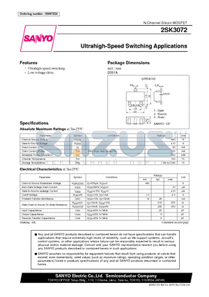 2SK3072 datasheet - Ultrahigh-Speed Switching Applications