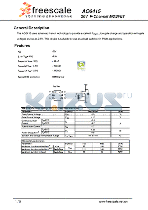 AO6415 datasheet - 20V P-Channel MOSFET