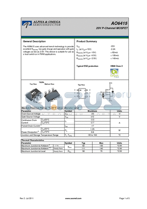 AO6415_11 datasheet - 20V P-Channel MOSFET