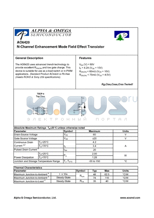 AO6420 datasheet - N-Channel Enhancement Mode Field Effect Transistor