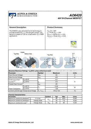 AO6420 datasheet - 60V N-Channel MOSFET