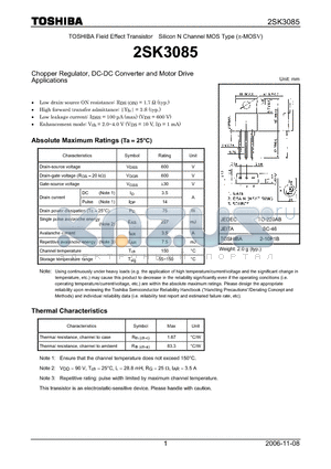 2SK3085 datasheet - Silicon N Channel MOS Type