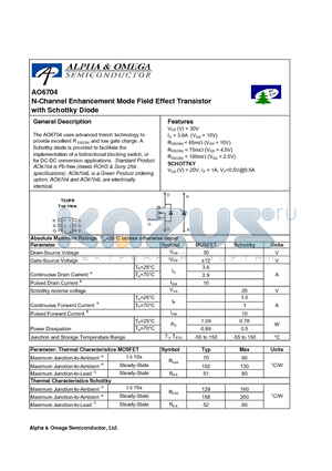 AO6704 datasheet - N-Channel Enhancement Mode Field Effect Transistor with Schottky Diode