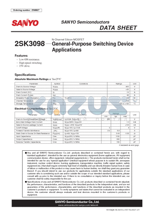 2SK3098 datasheet - General-Purpose Switching Device Applications
