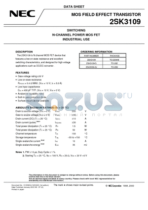 2SK3109-ZJ datasheet - SWITCHING N-CHANNEL POWER MOS FET INDUSTRIAL USE