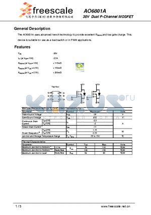 AO6801A datasheet - 30V Dual P-Channel MOSFET