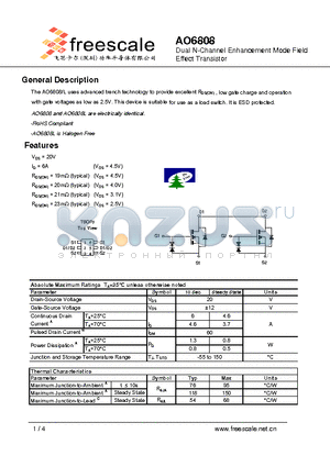 AO6808 datasheet - Dual N-Channel Enhancement Mode Field Effect Transistor
