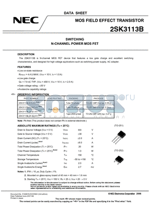 2SK3113B-S15-AY datasheet - MOS FIELD EFFECT TRANSISTOR