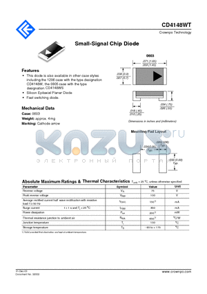 CD4148WS datasheet - Small-Signal Chip Diode