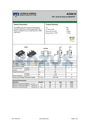 AO6810_11 datasheet - 30V Dual N-Channel MOSFET
