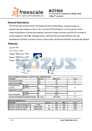 AO7404 datasheet - N-Channel Enhancement Mode Field Effect Transistor