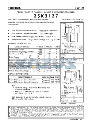 2SK3127 datasheet - N CHANNEL MOS TYPE (HIGH SPEED, HIGH CURRENT SWITCHING, CHOPPER REGULATOR, DC-DC CONVERTER AND MOTOR DRIVE APPLICATIONS)