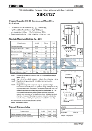 2SK3127 datasheet - Chopper Regulator, DC-DC Converter and Motor Drive Applications