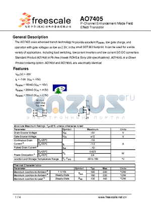 AO7405 datasheet - P-Channel Enhancement Mode Field Effect Transistor