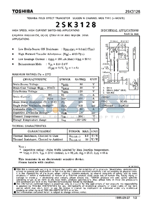 2SK3128 datasheet - N CHANNEL MOS TYPE (HIGH SPEED, HIGH CURRENT SWITCHING, CHOPPER REGULATOR, DC-DC CONVERTER AND MOTOR DRIVE APPLICATIONS)