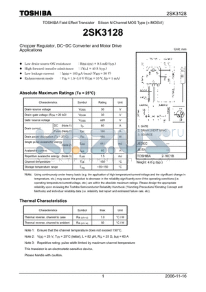 2SK3128 datasheet - Silicon N Channel MOS Type Chopper Regulator, DC−DC Converter and Motor Drive Applications