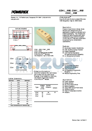 CD4199B datasheet - 100 Amperes / Up to 1600 Volts Dual & Single Diode Isolated Module