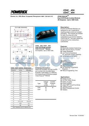 CD42 datasheet - POW-R-BLOK Dual SCR/Diode Isolated Module 40 Amperes / Up to 1600 Volts