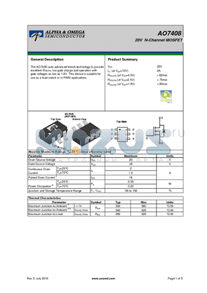 AO7408 datasheet - 20V N-Channel MOSFET