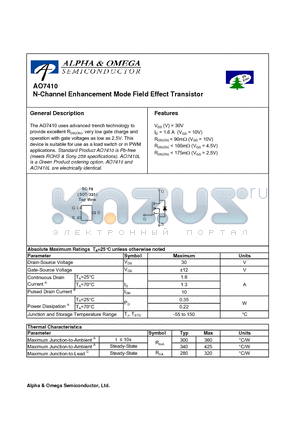 AO7410L datasheet - N-Channel Enhancement Mode Field Effect Transistor