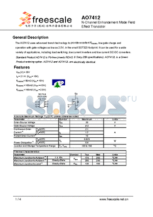 AO7412 datasheet - N-Channel Enhancement Mode Field Effect Transistor