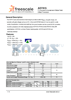 AO7415 datasheet - P-Channel Enhancement Mode Field Effect Transistor