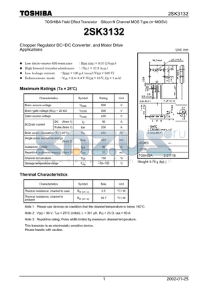 2SK3132 datasheet - Chopper Regulator DC-DC Converter, and Motor Drive Applications
