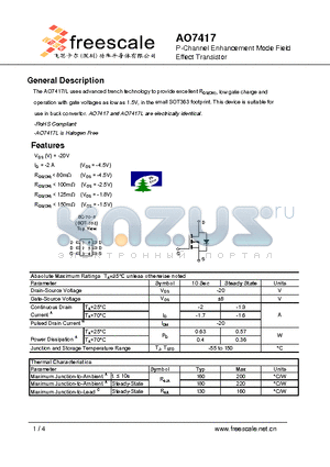 AO7417 datasheet - P-Channel Enhancement Mode Field Effect Transistor