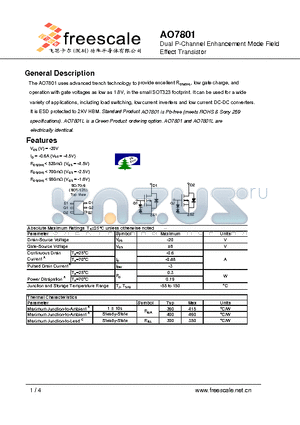 AO7801 datasheet - Dual P-Channel Enhancement Mode Field Effect Transistor